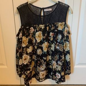Floral and Lace Cold Shoulder Peasant Top